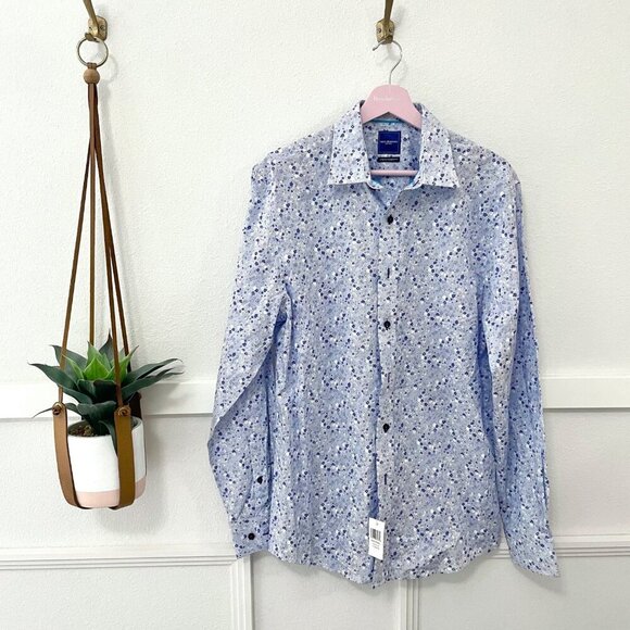NWT Nick Graham Blue Floral Long Sleeve Button Front Dress Shirt Size 15.5/34-35 - Picture 1 of 5